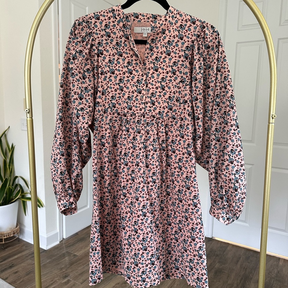 Joie Blush and Blue Floral Puff Long Sleeve Dress